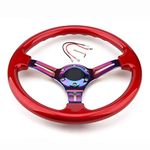 Classic ABS Racing Steering Wheel Neo Chrome Spokes 350mm 14" Sports Red Wood Steering Wheel With Horn Button