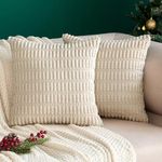 MIULEE Pack of 2 Corduroy Cream White Square Cushion Cover 45x45 cm 18x18 inch Boho Decorative Throw Pillowcase for Living Room Sofa Bedroom