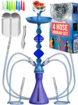 M. ROSENFELD 4 Hose Shisha Set - Royal Blue Hookah Set With Everything 4 Hose - Hookah 4 Hose Set - Hookah Set 4 Hose with 50x Foil Big Silicone Bowl 10x Tips 4x Mouthpiece 4x Hookah Hose Tongs - Hook