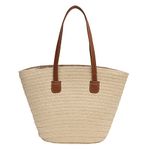 TIAASTAP Beach Bags for Women Summer Straw Bag with Zip Straw Shoulder Bag Large Beach Tote Bag Woven Handbags for Travel, Shopping, Holiday, Party