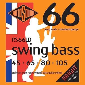 Rotosound Stainless Steel Standard Gauge Roundwound Bass Strings (45 65 80 105), RS66LD
