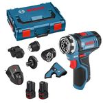 Bosch Professional GSR 12 V-15 FC Cordless Drill Driver Set with 2 x 12 V 2.0 Ah Lithium-Ion Batteries, L-Boxx, blue