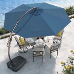 Grand patio 12 FT Sunbrella Cantilever Umbrella with Base Outdoor Aluminum Offset Umbrella Round Shade with Tilt Adjustment (Sapphire Blue, 12 FT-SUNBRELLA)