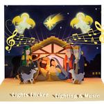 DTESL Religious Pop Up Christmas Card with Light and Music, Open greeting card Instantly play the classic song: Joy to the World, with Envelope (Holy Night Nativity)