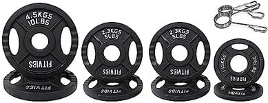 Fitvids Olympic 2-Inch Cast Iron Plate Weight Plate for Strength Training and Weightlifting, Two Hole Style, 45LB Set