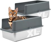 iPrimio Stainless Steel Litter Box - Cat Litter Box Enclosure with Enclosed Sides for Odor Control - Durable, Rust-Resistant Metal - Easy Clean Design, Applicable for Large Cats - 2 Pack