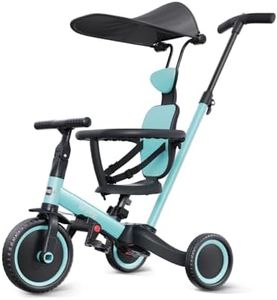 newyoo Tricycle for Toddlers 1-3, Toddler Bike, Birthday Gift and Toys for Girl and Boy, Push Trike with Handle and Canopy, 6 in 1 Baby Trike, Balance Bike, TR009, Blue