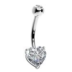 OUFER Belly Navel Rings 9K Solid White Gold Belly Button Rings Heart Solitaire Cubic Zirconia Belly Button Rings Navel Rings Body Piercing Jewelry …