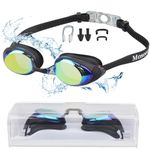 Swimming Goggles, Moseem Swim Goggles for Adults Men Women,Swimming Goggles Kids 6-14 Boys Girls,UV Protection,Anti-Fog, Clear Vision, No Leaking,Goggles with Storage Case,Nose Clip & Earplugs