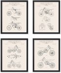 Poster Master 4-Piece Vintage Motorcycle Blueprint Poster - Bicycle Patent Print - Motor Vehicle Art - Transportation Art - Bike Enthusiast Art - Garage or Man Cave Decor - 8x10 UNFRAMED Wall Art