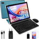 2024 Newest Tablet Android 14 Tablets with 128GB ROM+18GB RAM (4+14 Virtual), 1TB Expand 2 in 1 10.1 Tablet with Keyboard, Powerful Octa-Core, WiFi 6, BT5.0, 6000mAh, Widevine L1, Blue