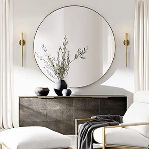 TEHOME 30 inch Brushed Nickel Round Mirror Circle Wall Mirror Brushed Silver Circular Round Mirror for Bathroom Vanity, Entryway, Dresser or Mantel