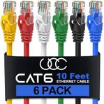 Cat6 Ethernet Cable, 10 Feet(6 Pack) LAN, utp Cat 6, RJ45, Network Cord, Patch, Internet Cable - 10 ft