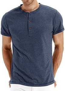 NITAGUT Mens Fashion Casual Front Placket Basic Short Sleeve Henley T-Shirts (Vg-Navy Blue XL)