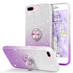 DUEDUE for iPhone 8 Plus Case,iPhone 7 Plus Case,Glitter Bling Sparkly Cute Phone Cover with Ring Stand Shockproof Soft TPU Slim Protective Case for iPhone 7 Plus/8 Plus for Women Girls, Purple