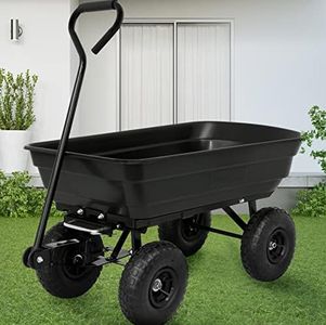 Garden Dump Cart, Black Garden Trolley Cart with Wheels, Outdoor Lawn Wagon with Heavy Duty for Garden, Farm, Yard, Orchard, Outdoor, Maximum Load Capacity of 250kg