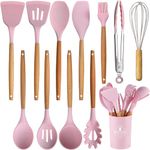 SKYTONE Silicone Kitchen Spatula and Utensils Spoon Set 12-Piece Silicone Kitchen Cooking Utensils Set, Non-Stick Utensils Set Heat Resistant Easy Clean, BPA Free Tools (Cyan, 12) (Pink, 12)