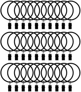 Curtain Ring with Clips,Iron Drapery Clips Hooks,TTZEZE Rustproof Curtain Clip Rings Hooks,30PCS Curtain Hooks for Curtain Rod Dia.55mm/2.17'' THK 4mm/0.16'', Black