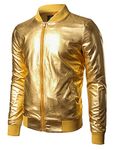 JOGAL Mens Metallic Nightclub Styles Zip Up Varsity Baseball Bomber Jacket Costume Large A300 Gold