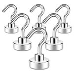 Neosmuk Magnetic Hooks, 22 lb+ Heavy Duty Magnets with Hook for Fridge, Extra Strong Super Cruise Hook for Hanging, Magnetic Hanger for Curtain, Grill, Towel, Ceiling (Silvery White, Pack of 6)