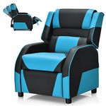 COSTWAY Kids Recliner Sofa, Toddler Leather Recliner with Adjustable Footrest & Headrest, Gaming Reclining Chair for Boys Girls Aged 3 Years Up, Kid-Sized Lounge Chair for Living Room (Blue)