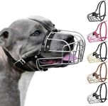 BronzeDog Dog Muzzle Pitbull Metal Mask Amstaff Wire Basket Pit Bull Adjustable Leather Straps for Large Dogs