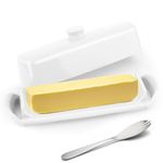 Butter Dish With Lid, Butter Dish With Lid and Knife for Counter-top and Fridge, Butter Holder with Plastic Cover Knob Handle, Butter Container for East/West Coast Butter, White Butter Keeper