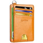 EcoVision Slim Minimalist Front Pocket Wallet, RFID Blocking Credit Card Holder Wallet with Detachable D-Shackle for Men Women, Crazy Horse Glossy Brown, small