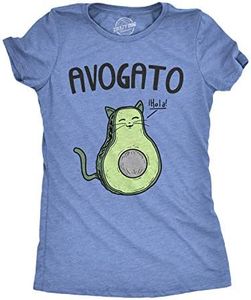 Womens Avogato Funny T shirt Avocado Cat Cute Face Graphic Novelty Tee for Girls (Heather Light Blue) - M