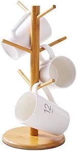 LifeCom Bamboo Mug Rack Tree, Organic Bamboo Mug Holder, Mug Hook,Mug Stand,Coffee Cup Dryer with 6 Hooks