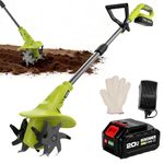 DEWINNER 20V Cordless Electric Tiller Cultivator, Powered Garden Tiller with 4000mAh Battery and Charger, Lightweight Soil Tiller with Adjustable Handle, for Soil & Gardening