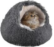 Cat Bed Round Fluffy Hooded Cat Bed Cave, Anti-Anxiety Cave Bed with Hooded Blanket, Cozy Cuddler Luxury Puppy Pet Bed, Anti-Slip Bottom and Machine Washable