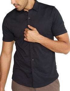 DAMENSCH Constant Cotton Thermoregulating Pique Half Shirts-Pack of 1-Jet Black-Medium