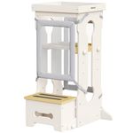 Bateso Step Stool for Toddlers, Two Removable Protection Nets, Kids Step Stool with Standing Platform of 4 Adjustable Heights, Toddler Tower Learning Stool for Kitchen Counter, Bathroom Sink