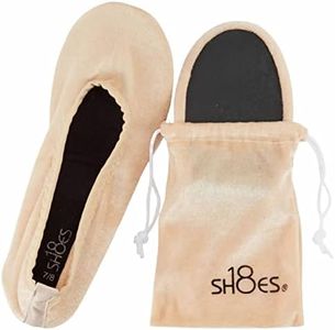 Shoes 18 Women's Foldable Portable Travel Ballet Flat Shoes w/Matching Carrying Case, Micro Nude, 5-6