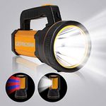 Super Bright Handheld Spotlight Flashlight USB Rechargeable Large Battery 8800mah High Power Lumen LED Searchlight Hand held Waterproof Torch, Side Flood Light Outdoor Camping Lantern