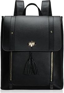 Estarer Upgraded Version Women PU Leather Backpack 15.6inch Laptop Vintage College School Rucksack Bag (Black)