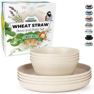 Grow Forward Premium Wheat Straw Dinnerware Sets - 8 Piece Unbreakable Microwave Safe Dishes - Reusable Wheat Straw Plates and Bowls Sets - Wheat Straw Bowls for Cereal, Soup, Camping, RV - Sahara