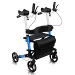 KosmoCare Upright Euro-Style Rollator (Blue) | Stand Up Folding Forearm Walker with Height & Length Adjustable Armrests, Seat & 8" Wheels | Compact Rollator Walker for Elderly, Handicap & Patients