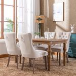 BTM Ivory Dining Chair Set of 4, Velvet Upholstered Dining Chair with Oak Legs, Fabric Kitchen Chairs with Riveted Trim and Knocker Ring