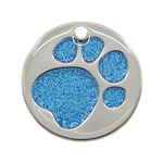 Personalised Engraved 25, 32 & 36mm Glitter Paw Print Pet Tag. Bold Contrasting Text. Small, Large & Very Large CAT/Dog ID Tags (Light Blue, 32mm (Medium & Large Dogs))