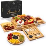 Zulay Kitchen Deluxe Bamboo Cheese Board Set - Extra Thick Bamboo Charcuterie Board Set with 4 Piece Knife Set - Wooden Cheese Board is Perfect for Charcuterie, Wine and Cheese - Luxe