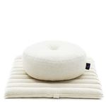 Leewadee Meditation Cushion Set – 1 Small Zafu Yoga Pillow and 1 Small Roll-Up Zabuton Mat Filled with Kapok, Ecru