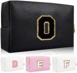 Personalized Initial Letter Patch Makeup Bag, Preppy Chenille Letter Cosmetic Pouch with Zipper, Black/Black-Letter, O, Fashion