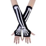 JISEN Women Punk Winter Arm Warmer Knitted Stretchy Soft Fingerless Gloves A-White Skeleton