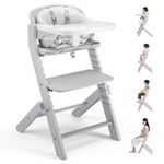 Amazinglife Baby High Chair 3 in 1, Convertible Growth High Chairs for Babies, Feeding Highchairs for Babies and Toddlers, Adjustable Ten Different Heights, Suitable for All Ages, Grey