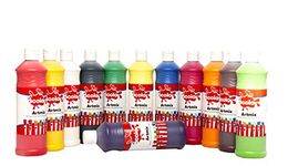 Scola Artmix Ready Mixed Water Based Tempera Paint, 12 Assorted Bright Colours, 600ml Bottles, Safe Non-Toxic Poster Paints, Washable, Craft Projects, Sponge Painting, Finger Painting for Children