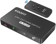 HDMI Switch 4K, HDMI Splitter 3 In 1 Out HDMI Switch with Remote, Auto HDMI Switcher HDMI Multi Connector Supports 4K 3D UHD, Switch HDMI for PS5, PS4, PS3, DVD, Blu-ray, Xbox, Roku, PC, TV