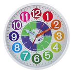 CIGERA 12 Inch Educational Wall Clock for Kids with Silent Movement and 3D Numerals,Great Learning Clock for Kids,Nice Wall Decor for Classroom, Playroom and Kids Bedroom (White)