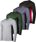 4 Pack: Mens Big & Tall Long Sleeve V Neck Shirt Top Shirts Heavyweight King Size for Men T Shirt Tee Workout Quick Dry Fit Gym Tees Athletic Active Compression Work Casual - Set 4, 3X